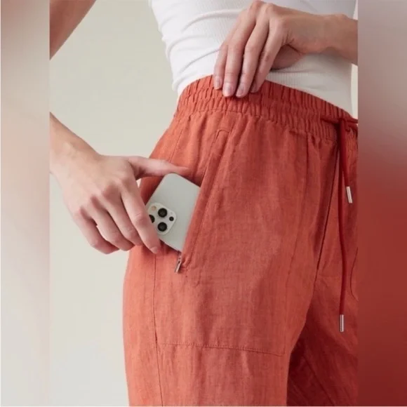 Athleta Retreat Linen Jogger Persimmon Orange size 12 - Picture 2 of 8